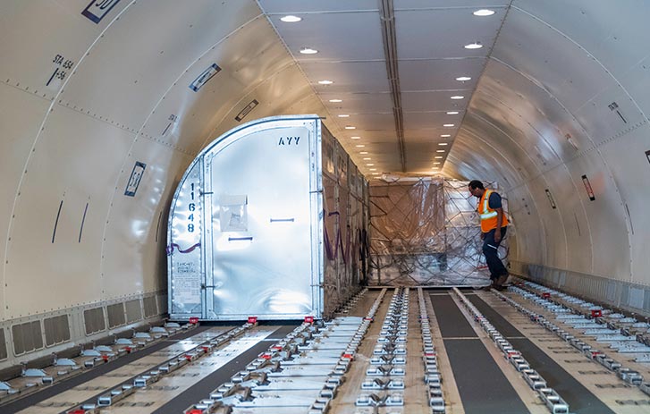 FedEx air cargo containers on plane