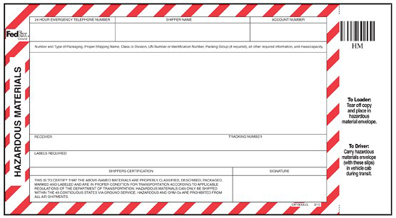 Example of Hazardous Materials Shipping Paper, OP-900LG 