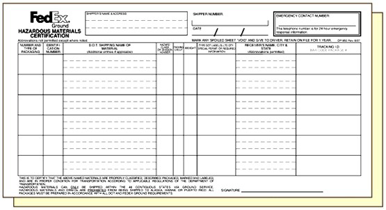 Example of Shipper's Hazardous Materials Certification