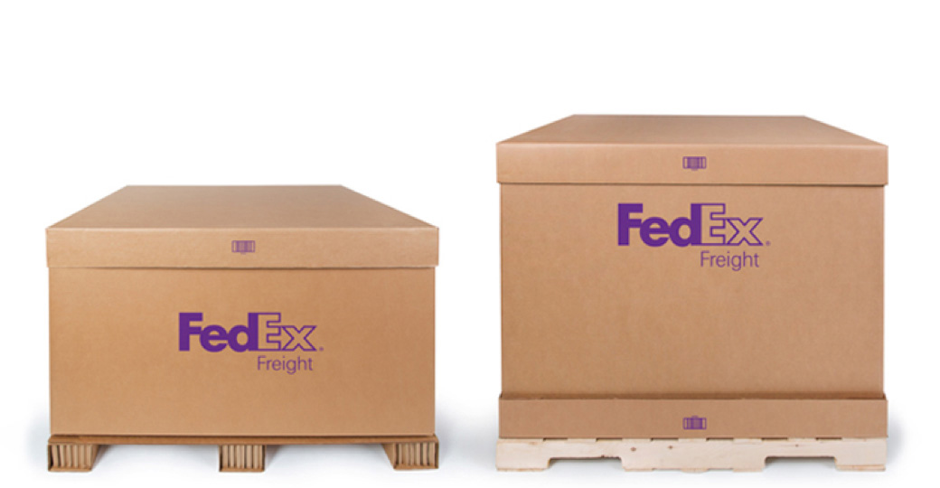 Image of FedEx freight shipping boxes on pallets