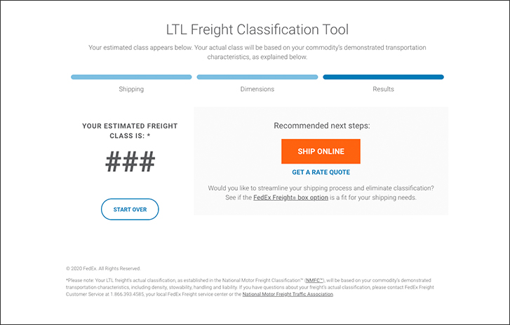 Screen capture of FedEx LTL Freight Classification tool PDF - Step Four