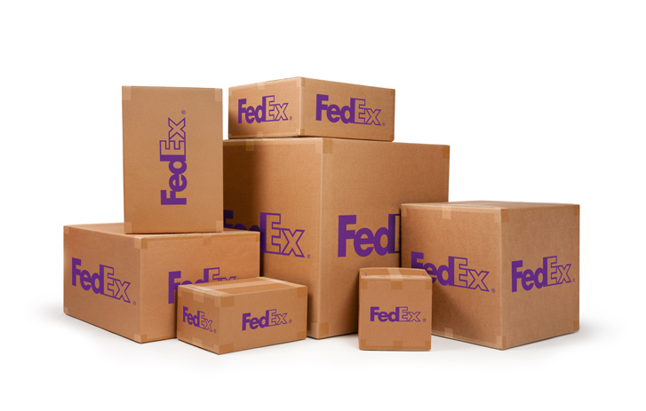 Group of seven FedEx boxes