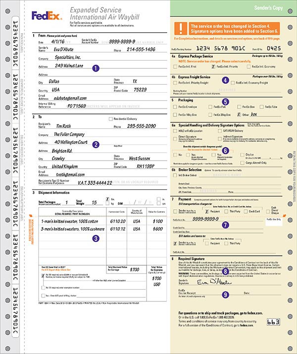 Expanded Service International Air Waybill